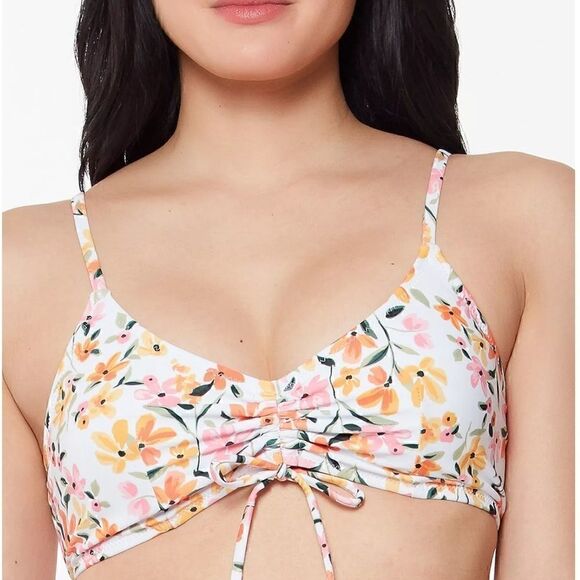 Jessica Simpson Summer Dreaming Ruched Front Top Bikini Sunset Tie Swim NEW L - Picture 8 of 10